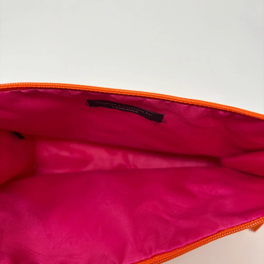 VTG New Lancôme Women's Makeup Bag Travel Case Pink & Orange Border Eiffel Tower